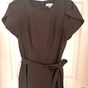 Calvin Klein Tulip-Sleeve Black Jumpsuit with Tie